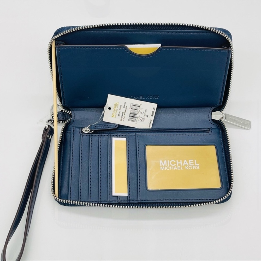 Michael Kors Large Flat Mf Phone Case Wallet Leather Blue - Picture 5 of 7
